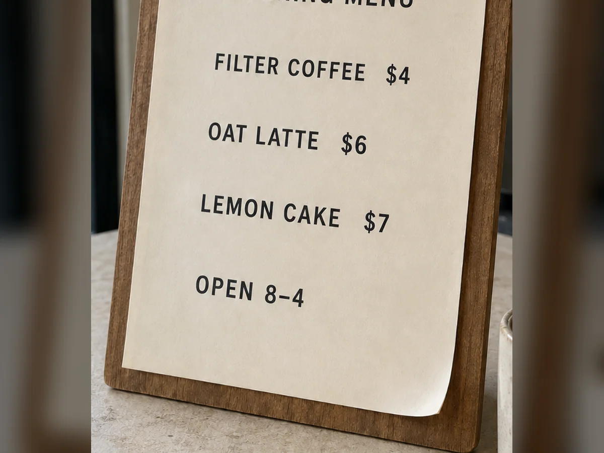 Synthetic menu source image for trying an image text edit after
