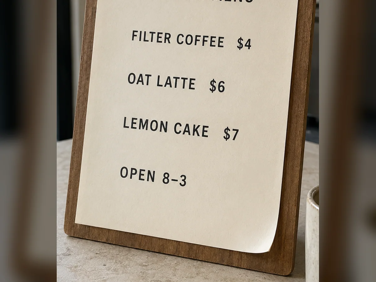Synthetic menu source image for trying an image text edit before
